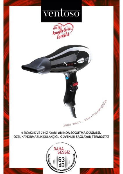 V5 SILEX5000 2500 W Profesyonel Fön Makinesi Siyah Ahşap Fön Fırçalı