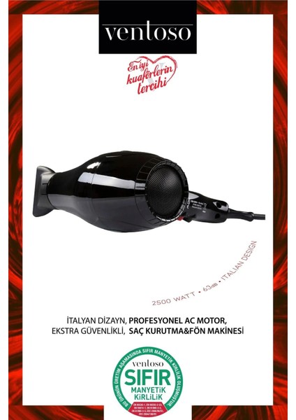 V5 SILEX5000 2500 W Profesyonel Fön Makinesi Siyah Ahşap Fön Fırçalı