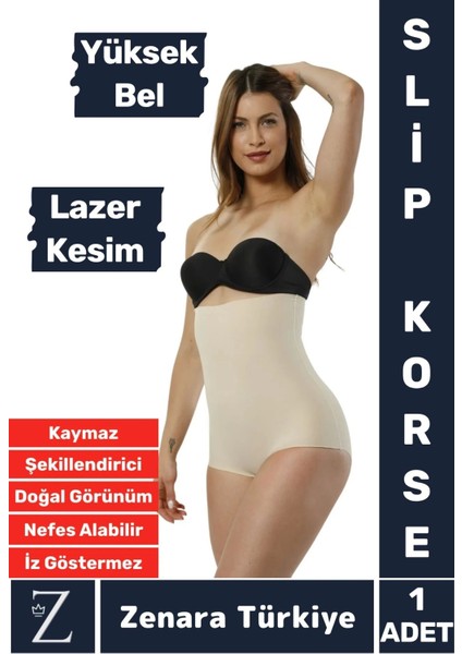Iz Iç Göstermez Kaymaz Beden Incelten Sıkılaştıran Toparlayan Lazer Kesim Yüksek Bel Slip Korse