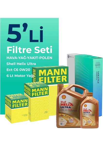 MANN Ford Focus 1.5 Dizel Manuel Filtre Bakım Seti Shell Motor Yağlı (2018-2024) 5 Li