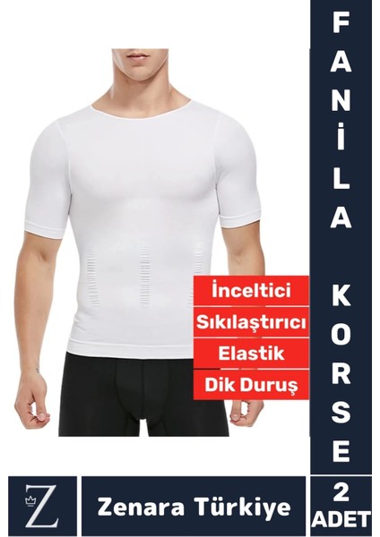 Jinekomasti Dik Duruş Göğüs Göbek Toparlayan Sıkılaştıran Ultra Esnek Erkek Fanila Korse 2 Adet