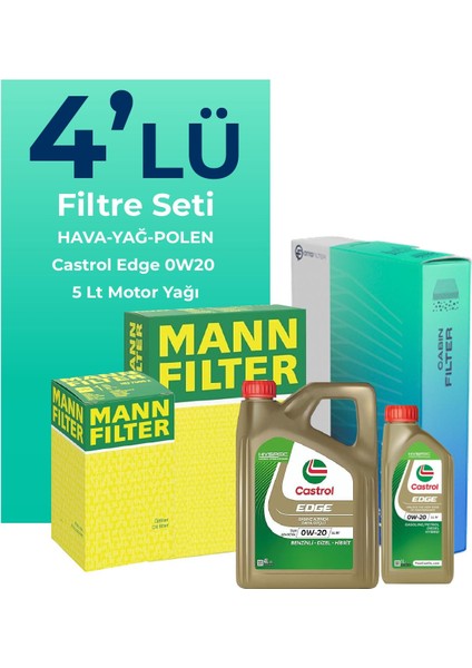 MANN Skoda SuperB 1.5 TSi Filtre Bakım Seti Castrol Motor Yağlı (2017-2023) 4 Lü