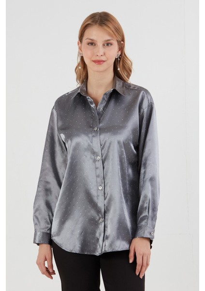 Taşlı Arkası Uzun Saten Gömlek