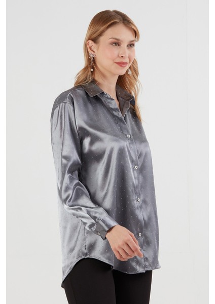 Taşlı Arkası Uzun Saten Gömlek modelleri