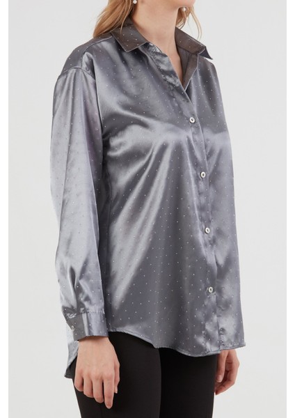 Taşlı Arkası Uzun Saten Gömlek indirimleri