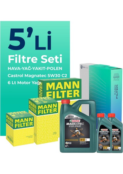 MANN Opel Antara 2.0 Dizel Filtre Bakım Seti Castrol Motor Yağlı (2006-2011) 5 Li