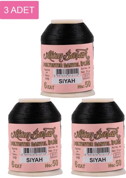 3 Adet Oya ve Dantel Ipi 20 gr - Royaleks - No: Siyah