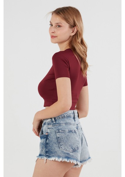 Basic Bisiklet Yaka Crop Tişört fiyatları