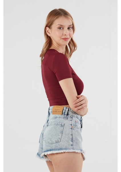 Basic Bisiklet Yaka Crop Tişört modelleri