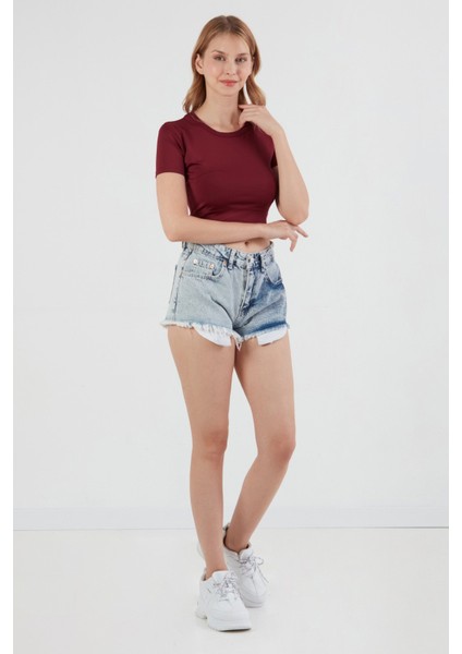 Basic Bisiklet Yaka Crop Tişört fırsatları