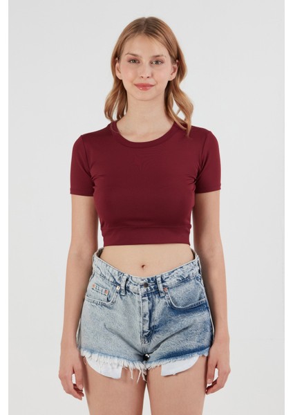 Basic Bisiklet Yaka Crop Tişört