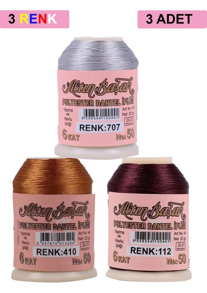 3 Adet Oya ve Dantel Ipi 20 gr - Royaleks - No: 410 - 112 - 707