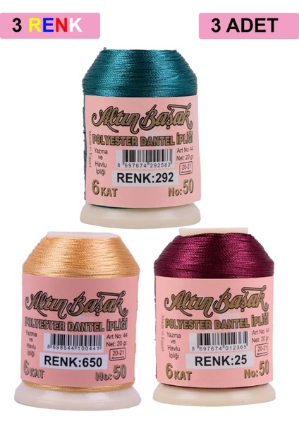 3 Adet Oya ve Dantel Ipi 20 gr - Royaleks - No: 650 - 025 - 292