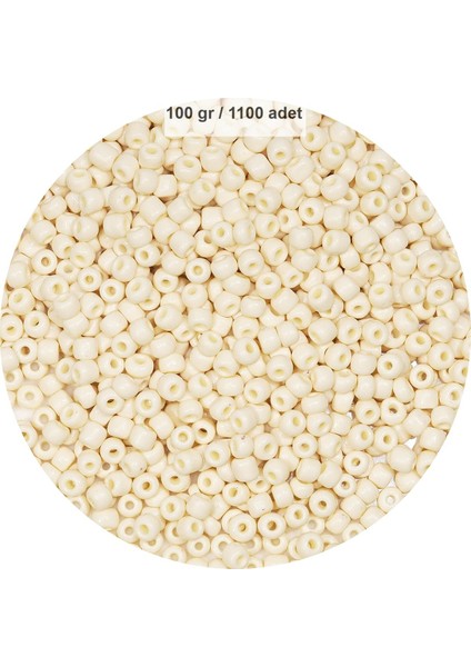 Beyaz Renk 4 mm Yaklaşık 1100 Adet / 100 Gram Cam Boncuk Oya Yazma Bileklik ve Kolye