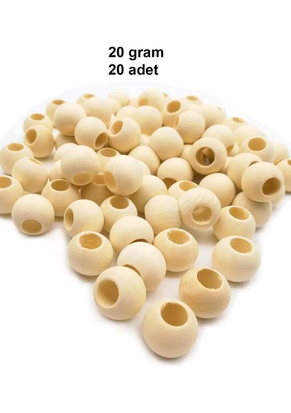 20 gr (20 Adet) Ahşap Boncuk 15 mm Çap x 10 mm Delik Doğal Yuvarlak Ahşap Makrome El Işi Çanta