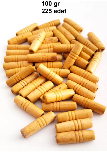 100 gr (225 Adet) Ahşap Boncuk 25 mm Boy x 10 mm En Doğal Ahşap Makrome El Işi Çanta