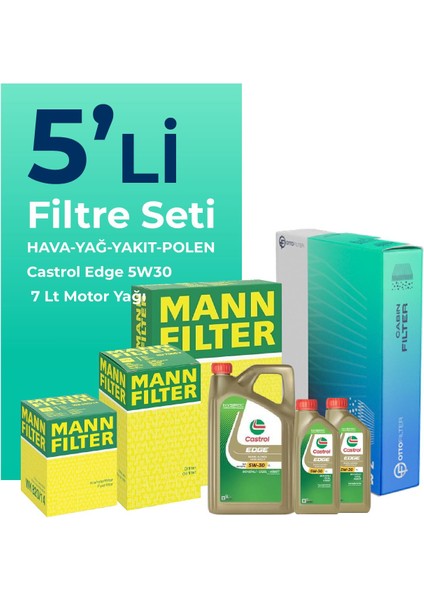 MANN Mercedes C200 Dizel Filtre Bakım Seti Castrol Motor Yağlı (2018-2021) 5 Li