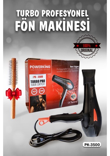 TeknoTrust Çok fonksiyonlu ergonomik saç kurutma ve fön tarağı seti, hediye seçenekli, ayarları kolay