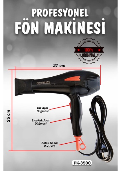 TeknoTrust Çok fonksiyonlu ergonomik saç kurutma ve fön tarağı seti, hediye seçenekli, ayarları kolay