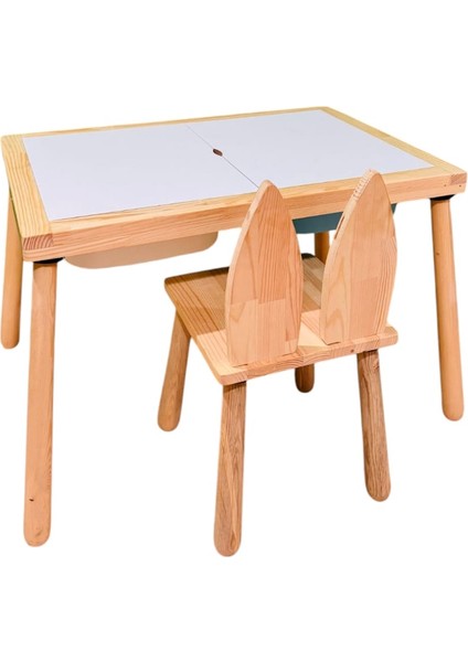 Ahşap Duyusal Çocuk Aktivite Masası Oyun Masası Çocuk Çalışma Masası 1 Adet Tilki Sandalye
