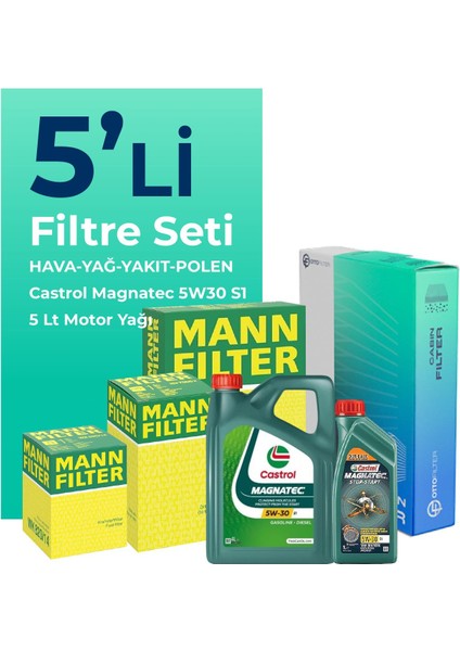 MANN Jeep Renegade 1.6 Dizel Filtre Bakım Seti Castrol Motor Yağlı (2018-2021) 5 Li