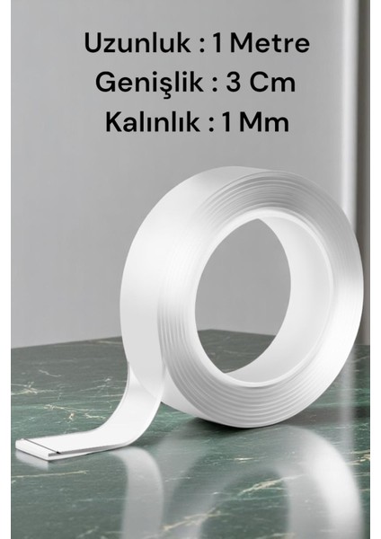 Çift Taraflı Nano Bant 1 Metre 30 mm Güçlü Bant Zemin Duvar Halı Tablo Yapıştırma Bandı