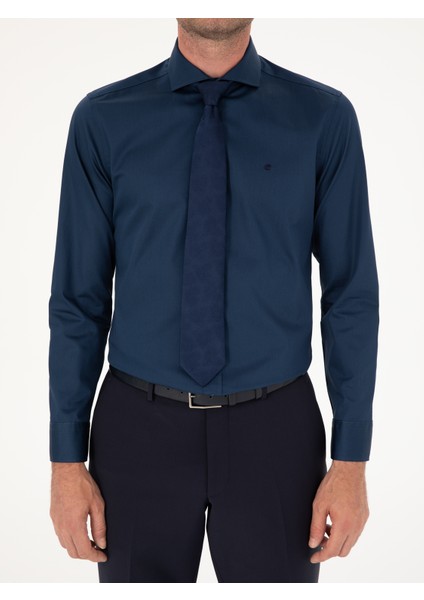 Erkek Lacivert Slim Fit Pamuk Klasik Gömlek 50287784-VR033