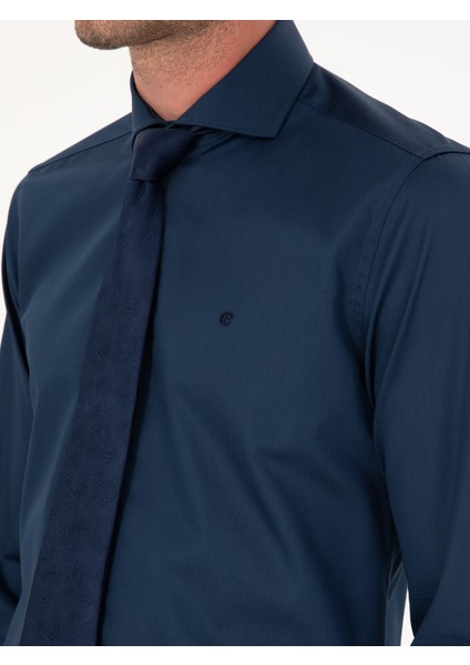 Erkek Lacivert Slim Fit Pamuk Klasik Gömlek 50287784-VR033