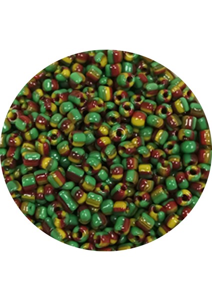 Dökme Cam Kum Boncuk (11/0) 2 mm - 60 Gram - Yeşil Sarı Çizgili - BNC041
