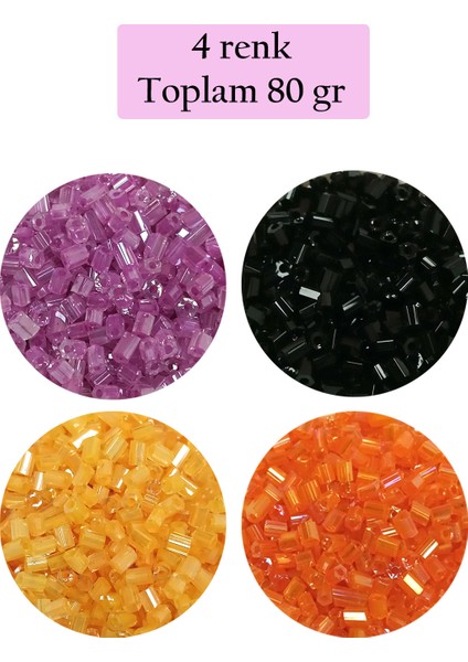 Kesme Cam Boncuk 2mm - 4 Renk - Toplam 80 Gram - BNC437