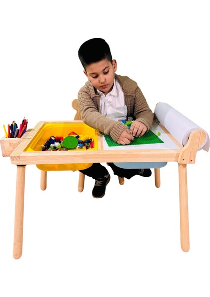 Rulo Aparatlı Doğal Ahşap Duyusal Çocuk Aktivite Masası Oyun Masası 1 Adet Tilki Sandalye fırsatları