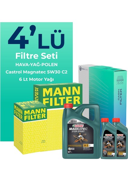 MANN Chevrolet Captiva 2.0 Dizel Filtre Bakım Seti Castrol Motor Yağlı (2006-2011) 4 Lü