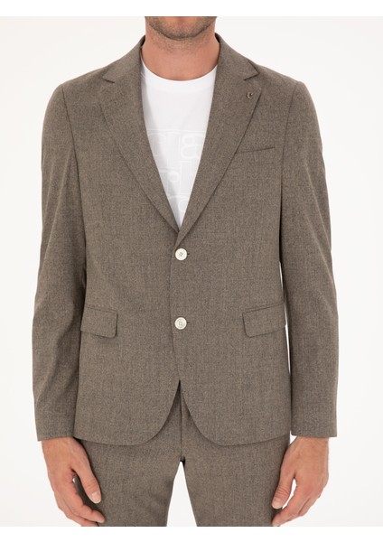 Erkek Kahverengi Slim Fit Yün Karışımlı Takım Elbise 50284890-VR029