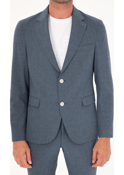 Erkek İndigo Slim Fit Yün Karışımlı Takım Elbise 50284890-VR028