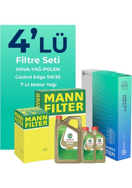 MANN BMW 7.40 Dizel xDrive Filtre Bakım Seti Castrol Motor Yağlı (2010-2012) 4 Lü