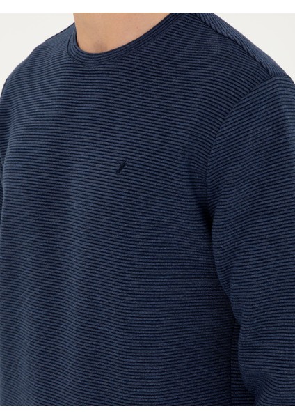 Erkek İndigo Regular Fit Bisiklet Yaka Sweatshirt 50296050-VR028