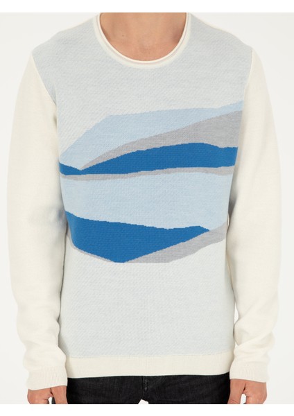 Erkek Beyaz Slim Fit Yün Karışımlı Bisiklet Yaka Triko Kazak 50271657-VR013