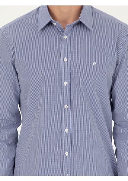 Erkek Lacivert Slim Fit Pamuklu Çizgili Gömlek 50291357-VR033