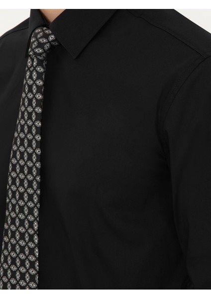 Erkek Siyah Slim Fit Pamuk Karışımlı Klasik Gömlek 50292265-VR046