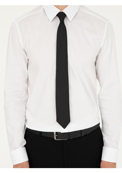 Erkek Beyaz Slim Fit Pamuk Karışımlı Klasik Gömlek 50292265-VR013