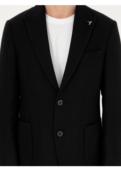 Erkek Siyah Slim Fit Yün Karışımlı Blazer Ceket 50296586-VR046