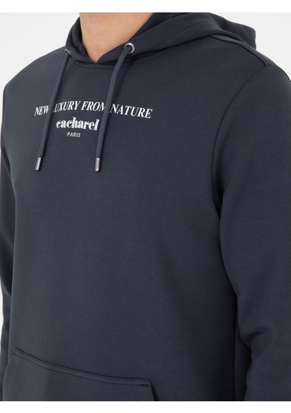 Erkek Antrasit Regular Fit Pamuk Karışımlı Kapüşonlu Sweatshirt 50296894-VR006