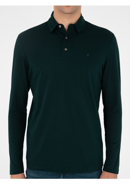 Erkek Zümrüt Regular Fit Polo Yaka Pamuklu Sweatshirt 50294327-VR055