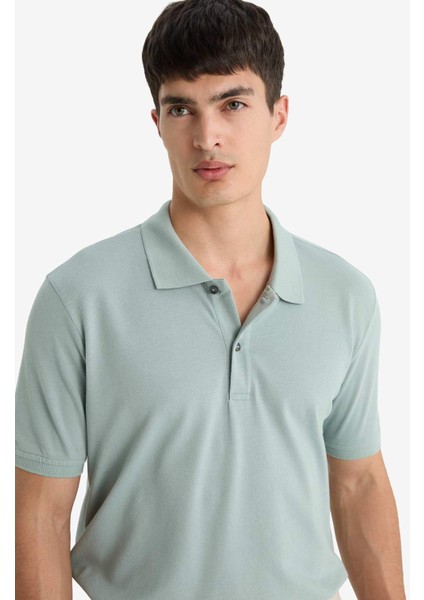 %100 Pamuk Regular Fit Kısa Kollu Basic Düz Pike Kumaş Polo Tişört C1293AX25SP