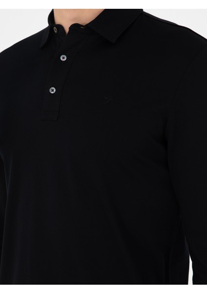 Erkek Siyah Regular Fit Polo Yaka Pamuklu Sweatshirt 50294327-VR046