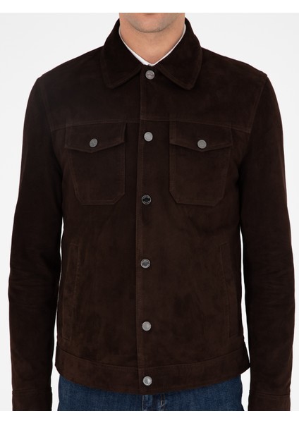 Erkek Koyu Kahverengi Süet Deri Ceket 50296132-VR084