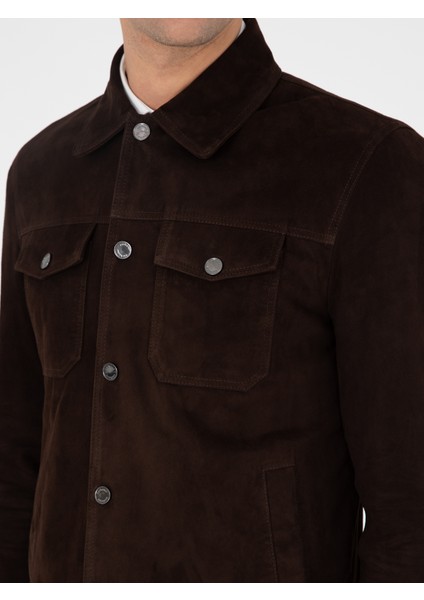 Erkek Koyu Kahverengi Süet Deri Ceket 50296132-VR084