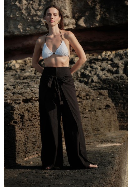 Kadın Belden Kuşaklı Pareo Pantolon 9078 Siyah