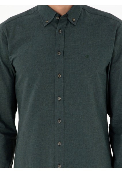 Erkek Koyu Yeşil Slim Fit Uzun Kollu Gömlek 50291698-VR079