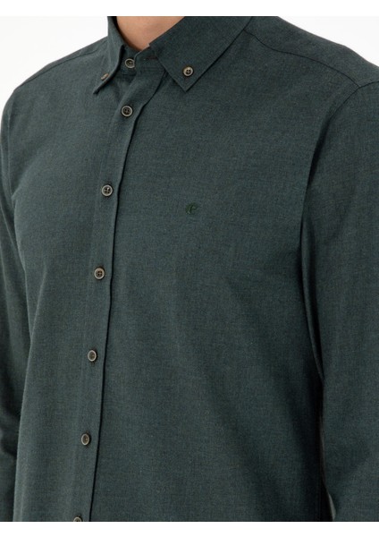 Erkek Koyu Yeşil Slim Fit Uzun Kollu Gömlek 50291698-VR079